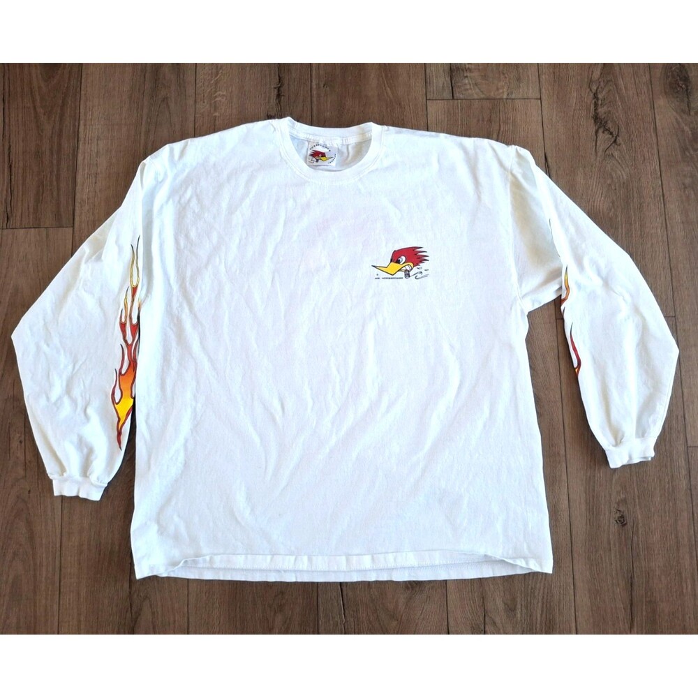 Men's Mr. Horsepower Clay Smith Cams White Long Sleeve Flames T-Shirt 2XL